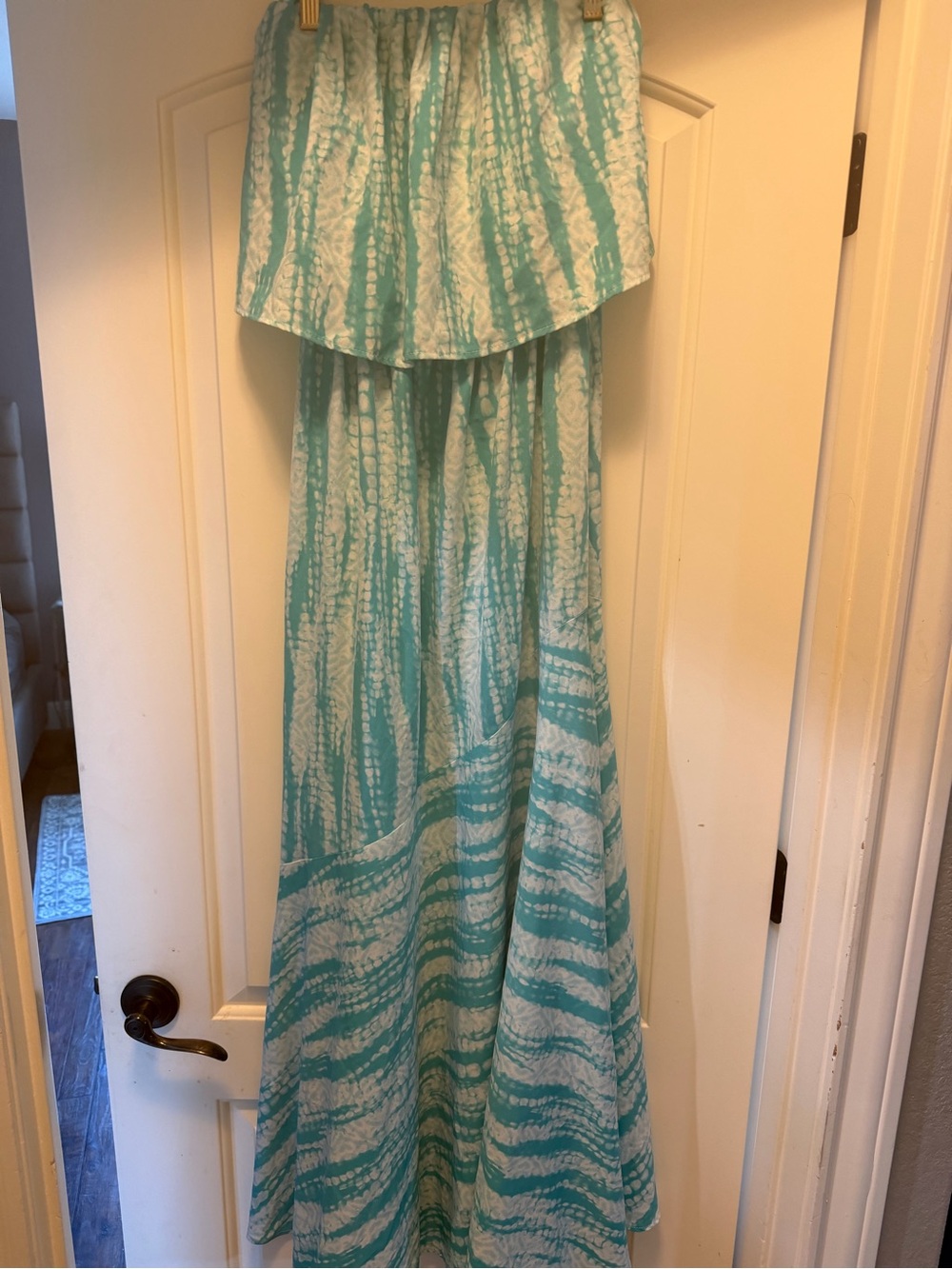 fab'rik Aqua and White Tie-Dye Maxi Skirt